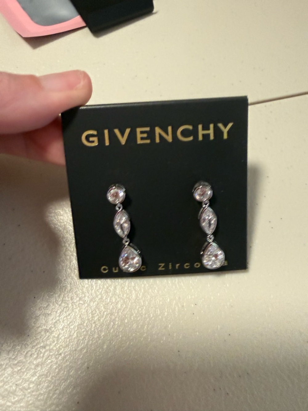 Givenchy Silver-Tone Clear Crystal Drop Earrings - Picture 2 of 3